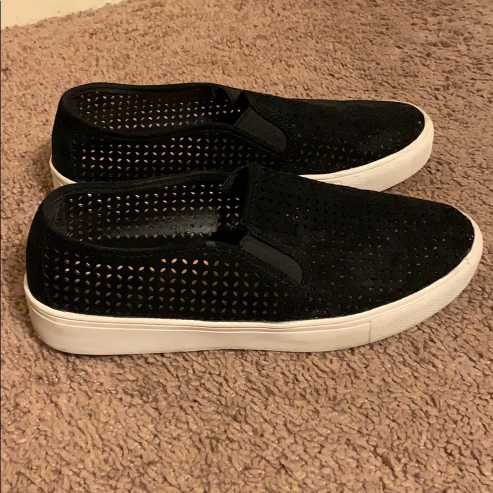 Black Suede Cutouts Slip-ons